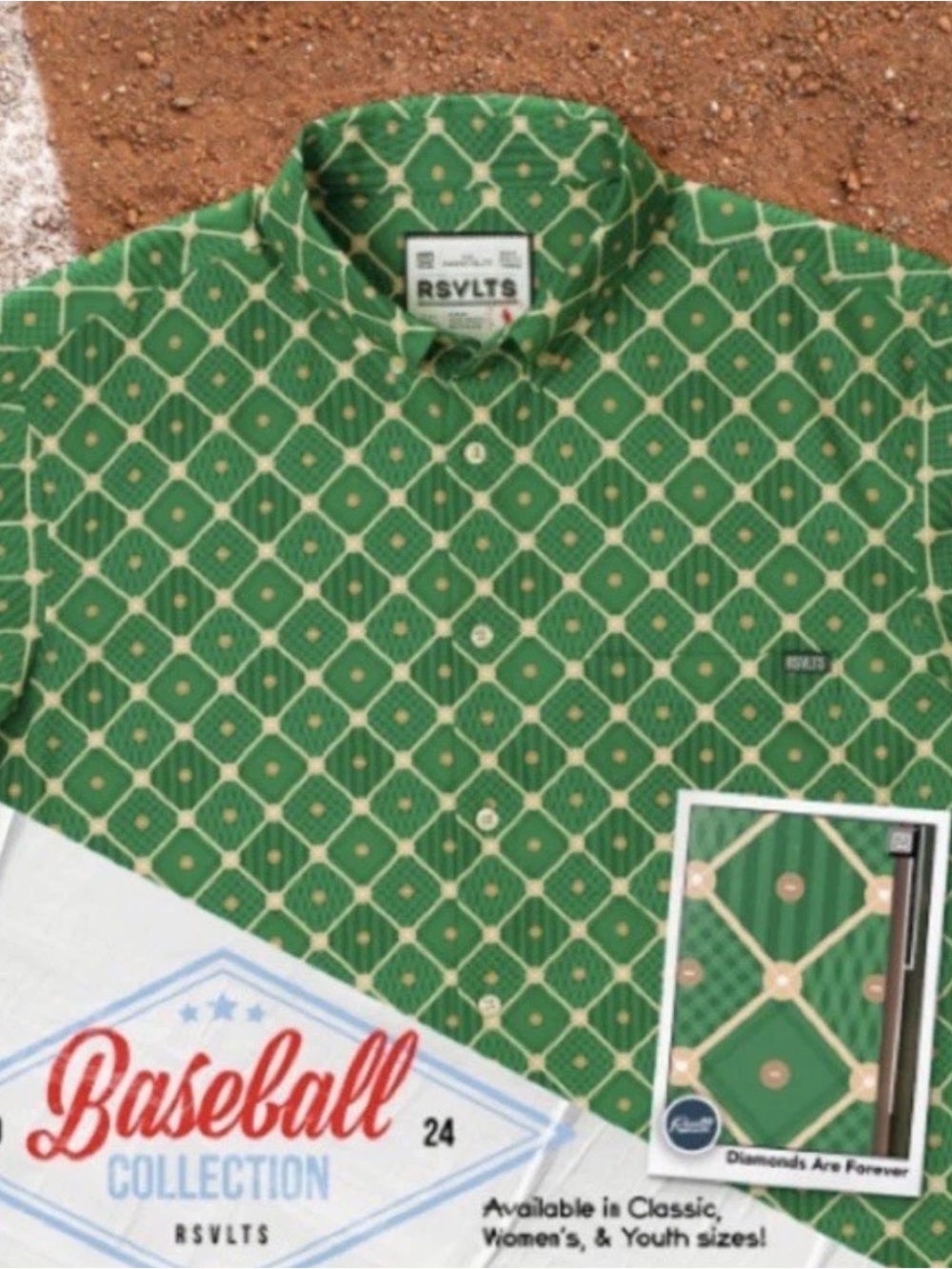 NWT RSVLTS “Diamonds Are Forever” Baseball Button-Down Shirt
